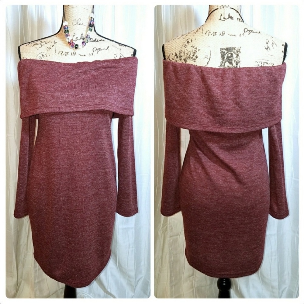 Super Soft Merlot Off the Shoulder Dress